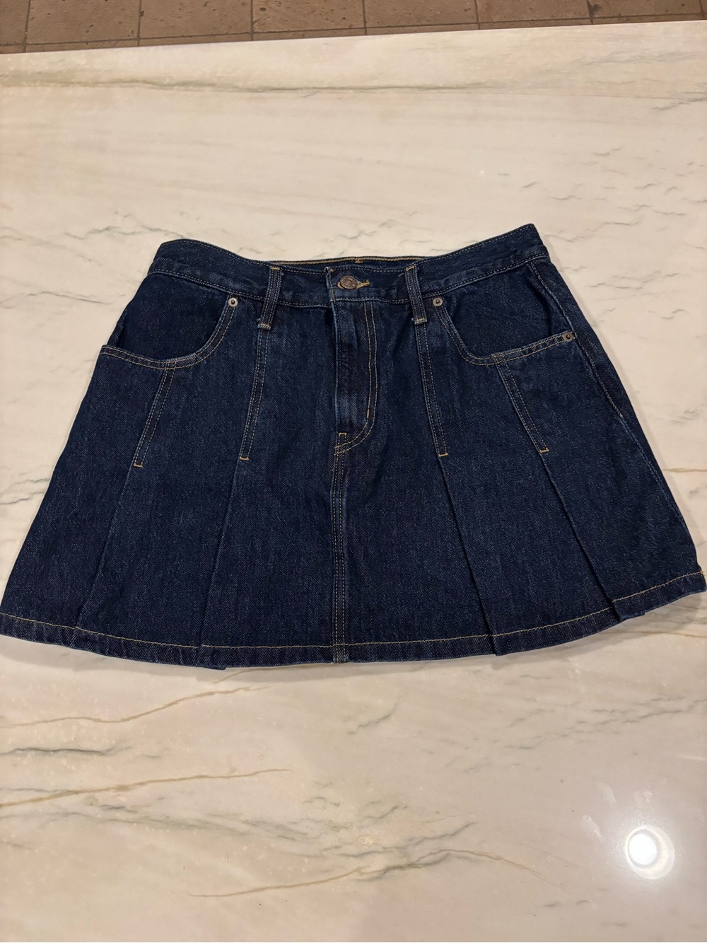 Levi’s Dark Blue Denim Mini Skirt - Women's Pleated Jean Skirt